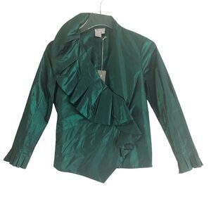 Worth Wintergreen Satiny Shiny Ruffled Blouse 2